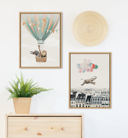 Happy Elephant in Paris Framed Canvas Wall Art Print