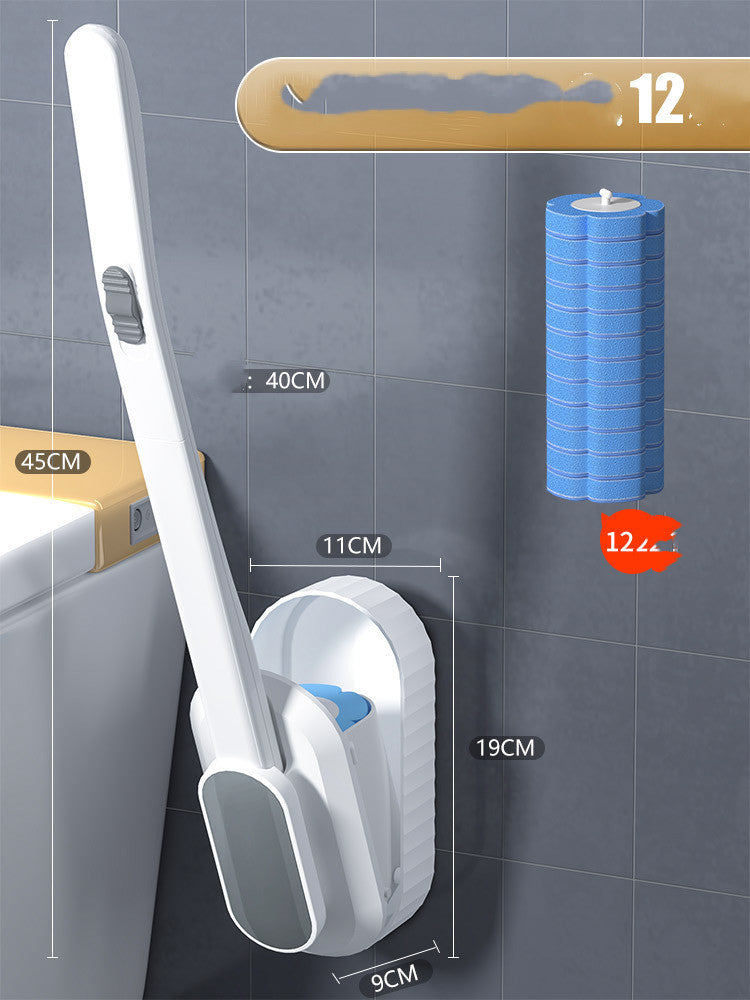 Disposable toilet brush cleaning under toilet rim