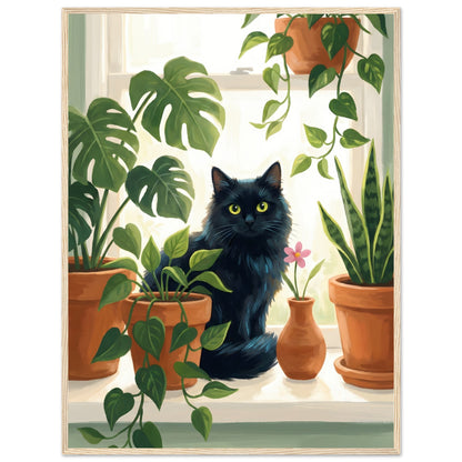 Plant Lover Wall Art - Cat & Houseplants Framed Poster - 20x25 cm / 8x10″ - White frame / Ready-to-hang - Sparkycare
