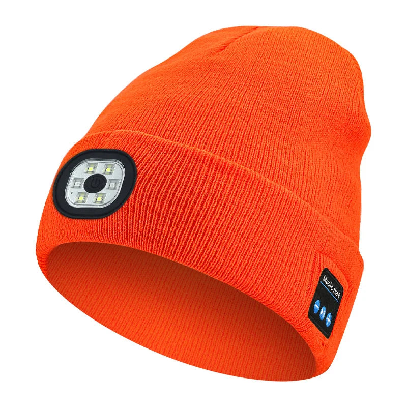 LED Bluetooth Beanie Hat - Rechargeable Headlight & Wireless Headphones