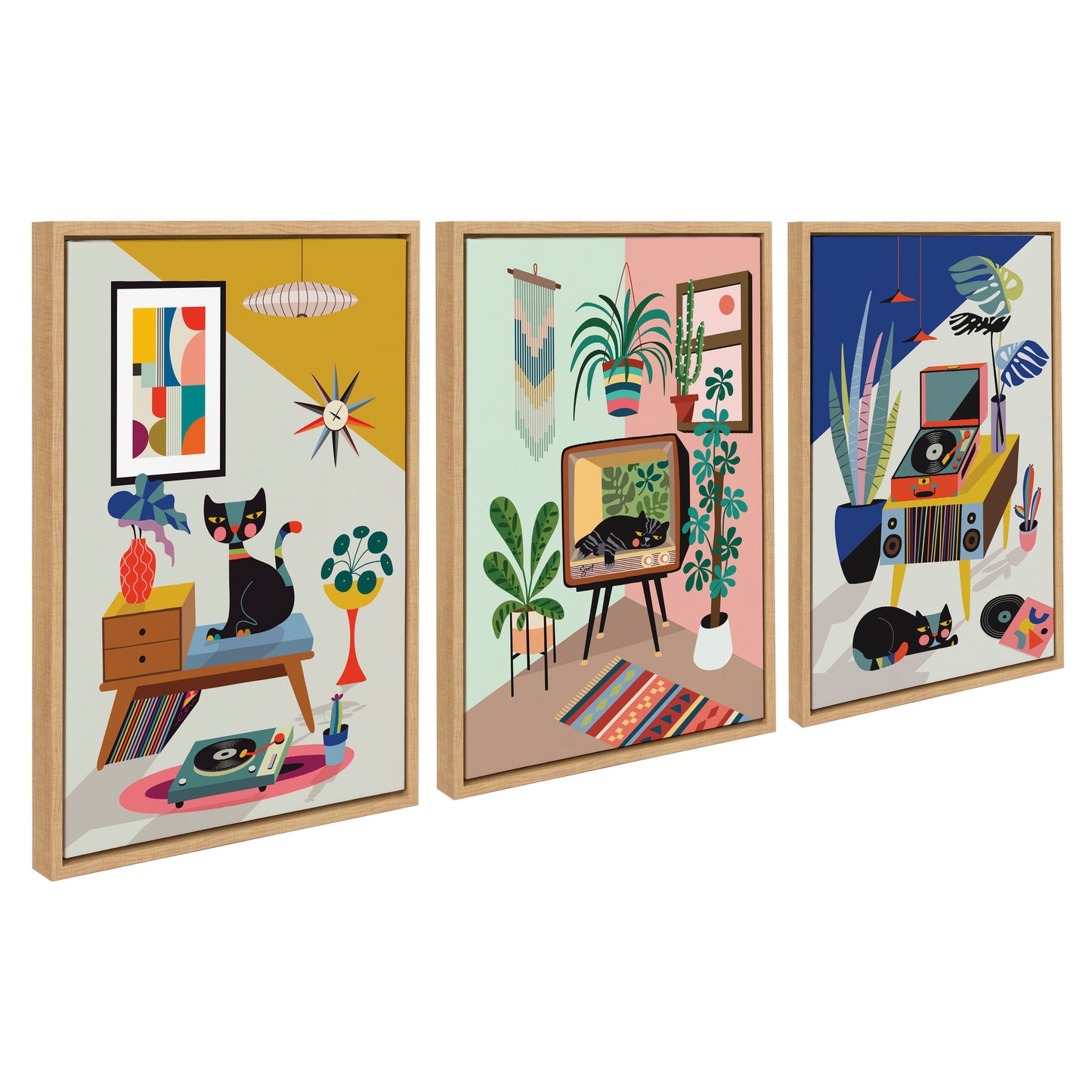 Retro Cat Record Player 2 Piece Canvas Set