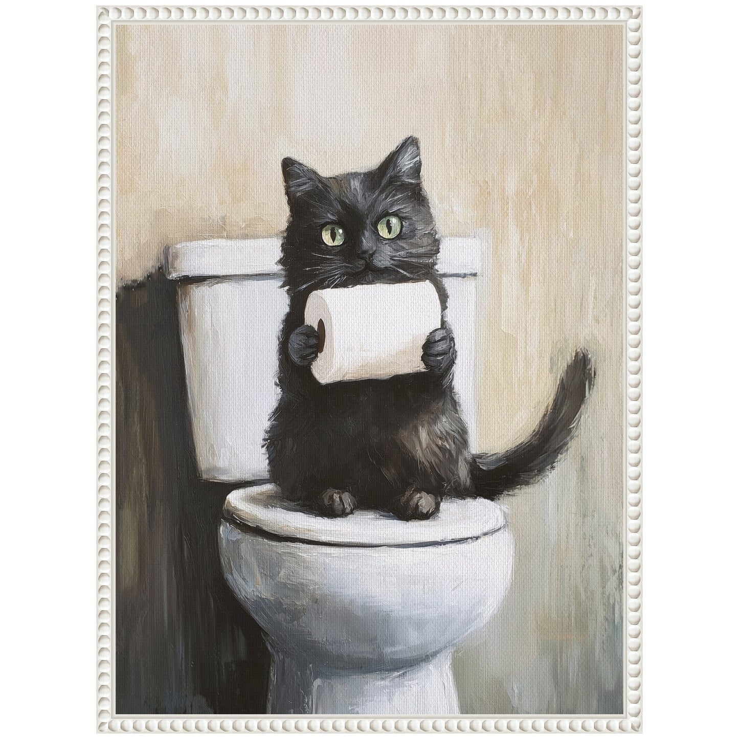 Mischievous Black Cat Bathroom Framed Canvas