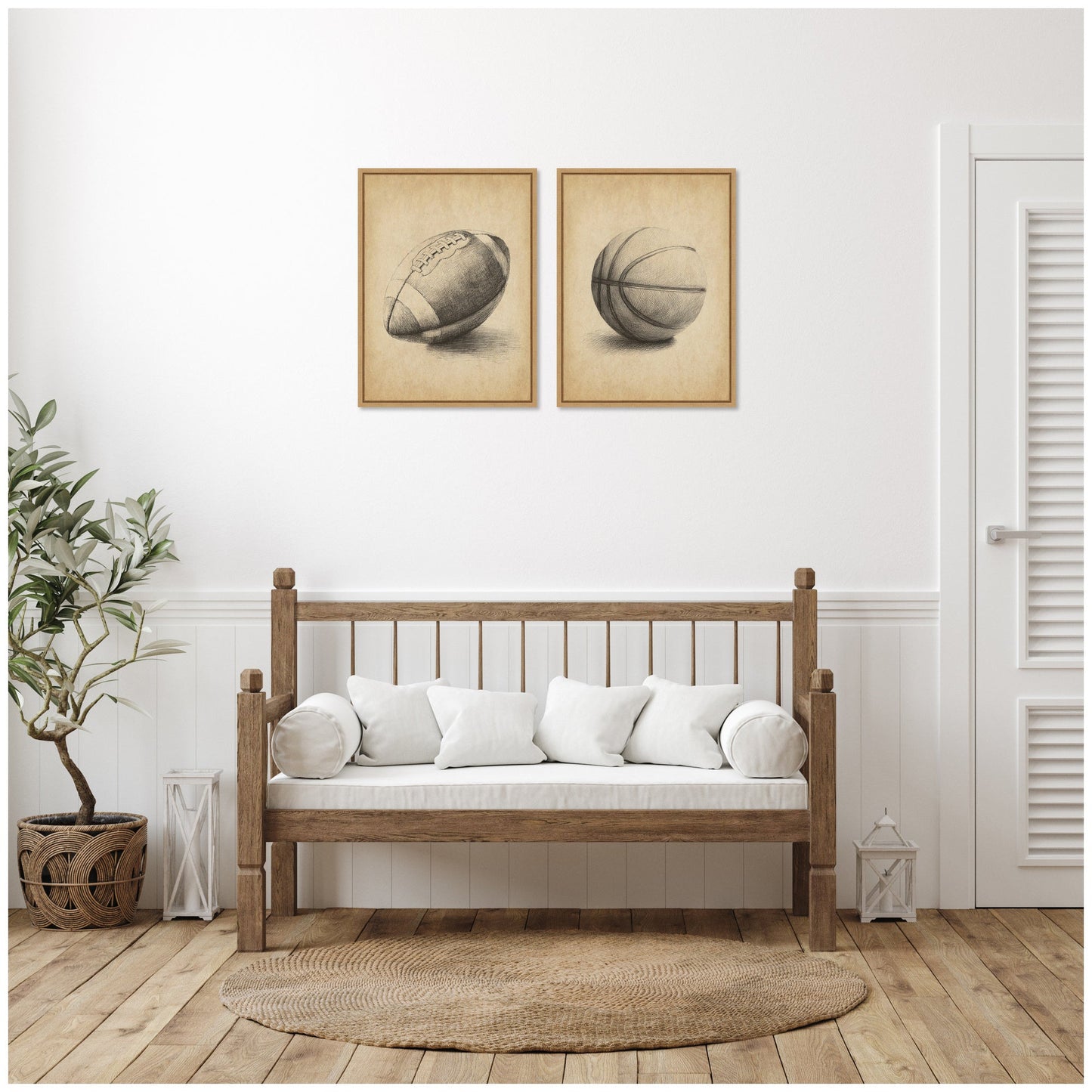 Vintage Football and Basketball 2 Piece Canvas Set