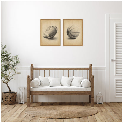 Vintage Football and Basketball 2 Piece Canvas Set