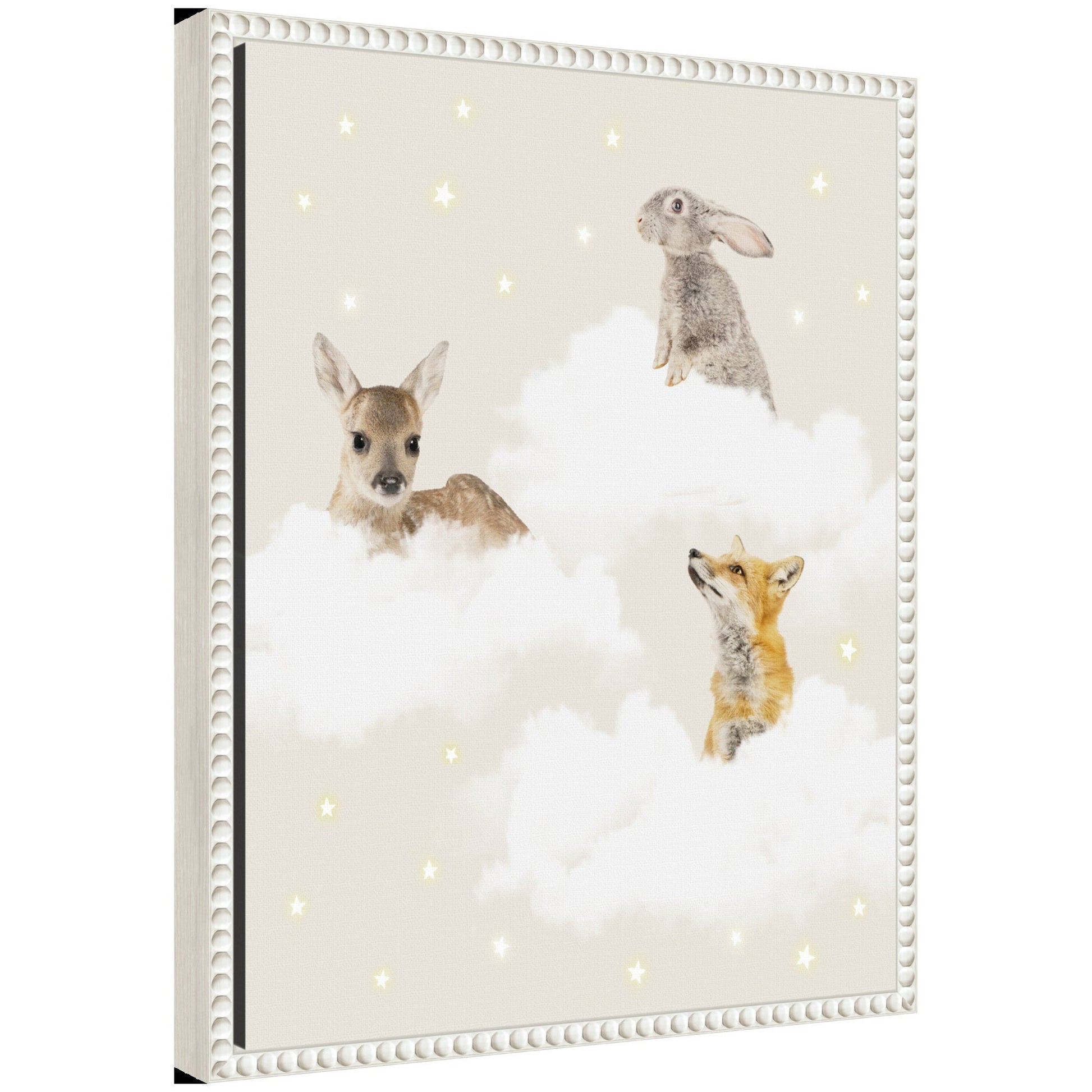 Fluffy clouds shaped like friendly animals, soft canvas wall art for nursery