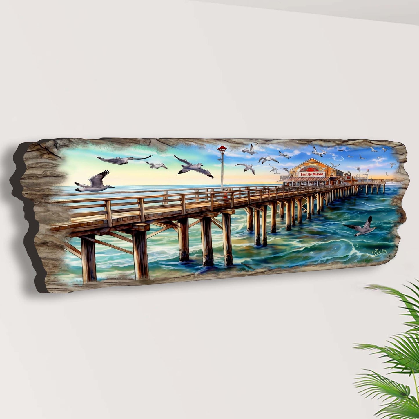 Pier Panorama Wood Wall Art - Coastal Seascape Decor
