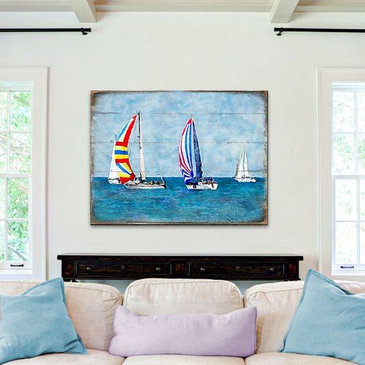 Handcrafted wood sailboats coastal nautical wall art