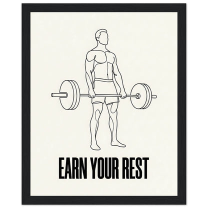 Earn Your Rest - Minimalist Deadlift Gym Poster - 20x25 cm / 8x10″ - Black frame / Ready-to-hang - Sparkycare