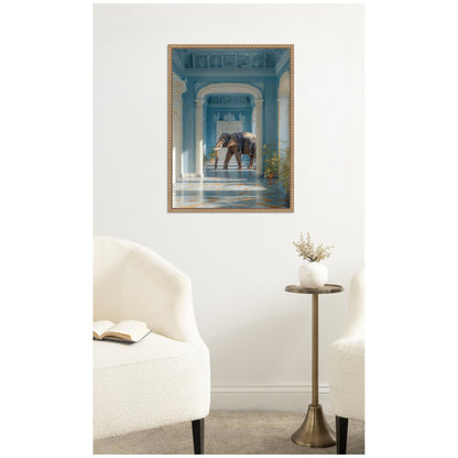 Elephant Strolling Through the Blue Wing Framed Canvas Wall Art