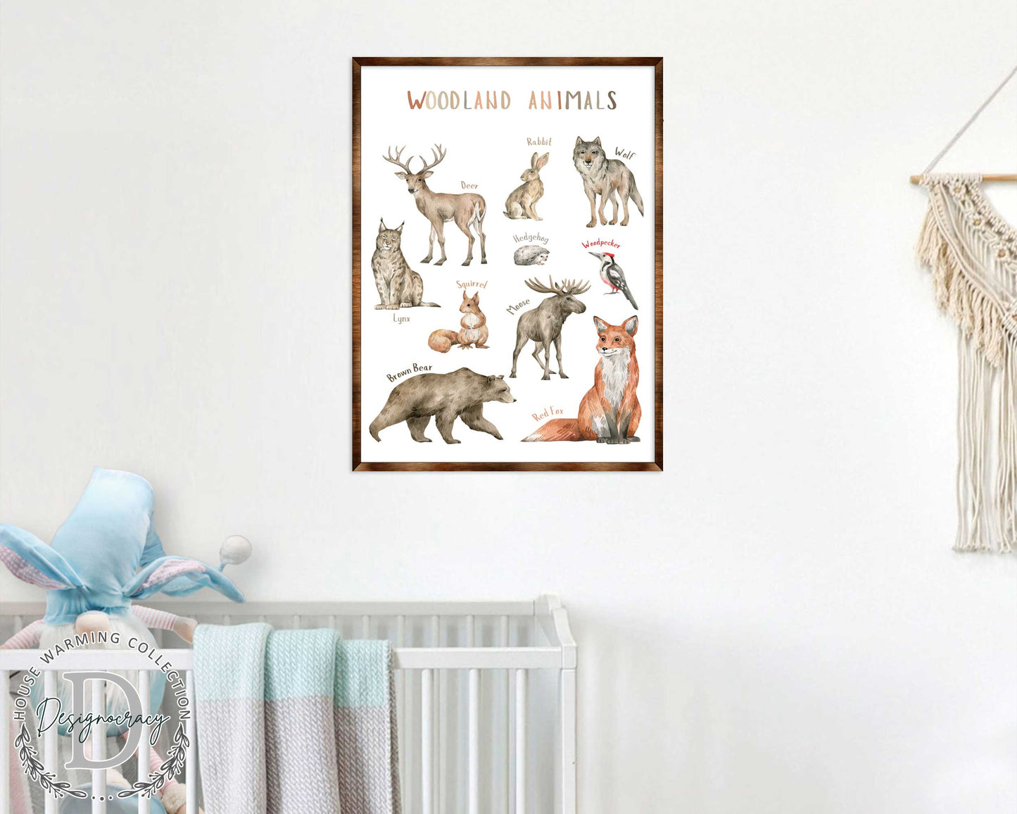 Woodland Animals Wooden Kids Room Wall Art Poster
