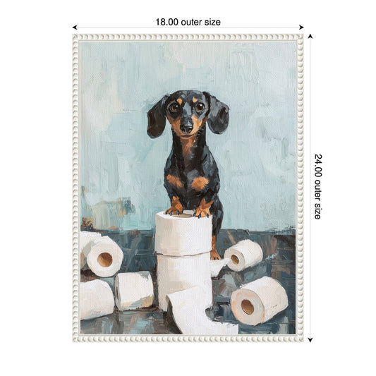 Dachshund Bathroom Framed Canvas Wall Art