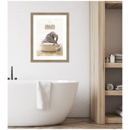 Young Elephant in Modern Bathtub  Wash Your Trunk by Amy Peterson Framed Wall Art Print