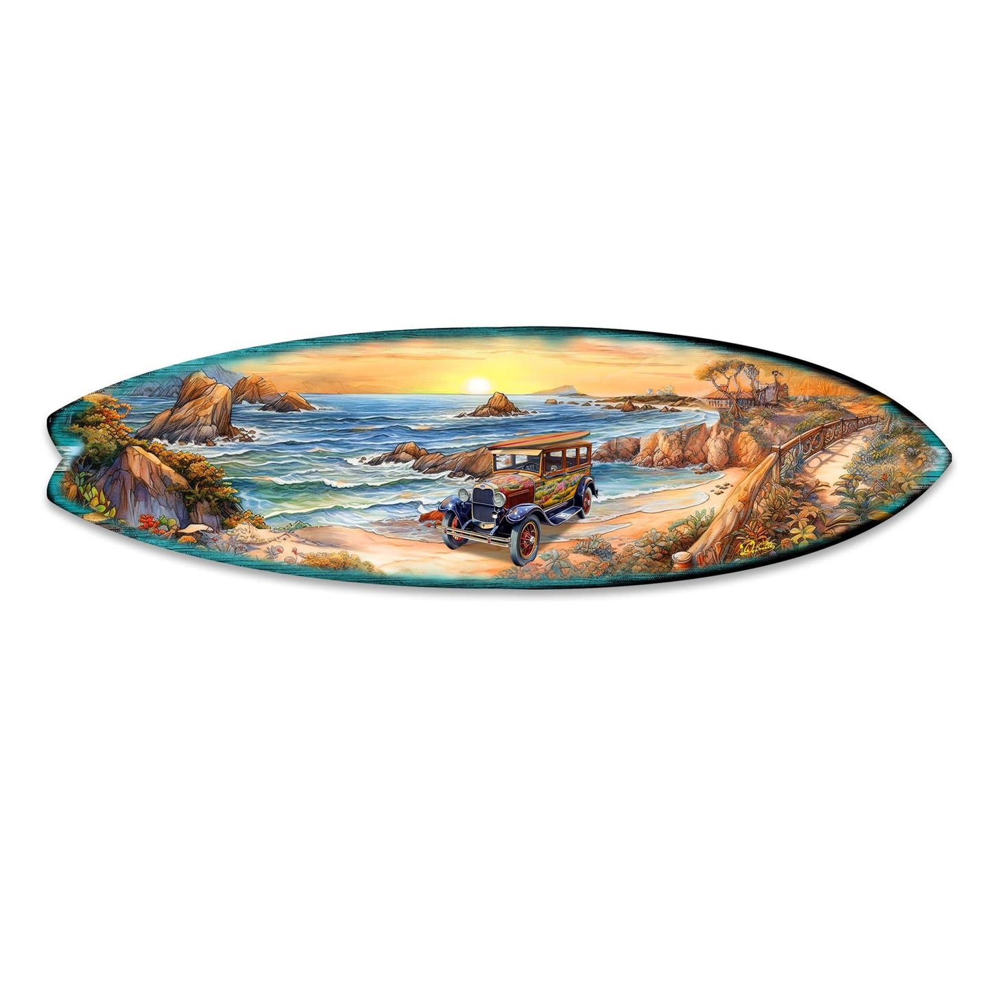 Beach Sunrise Surfboard Wood Wall Art - Coastal Decor