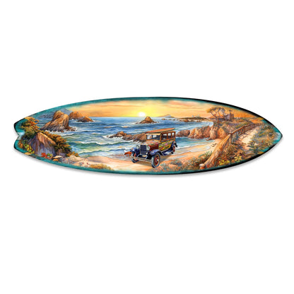 Beach Sunrise Surfboard Wood Wall Art - Coastal Decor