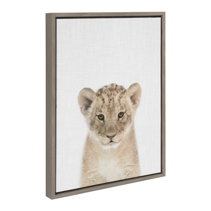 Baby lion framed canvas nursery wall art with a sweet cub illustration
