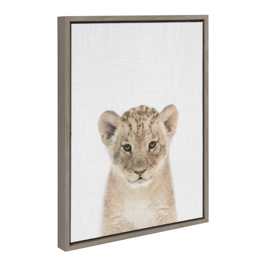 Baby lion framed canvas nursery wall art with a sweet cub illustration