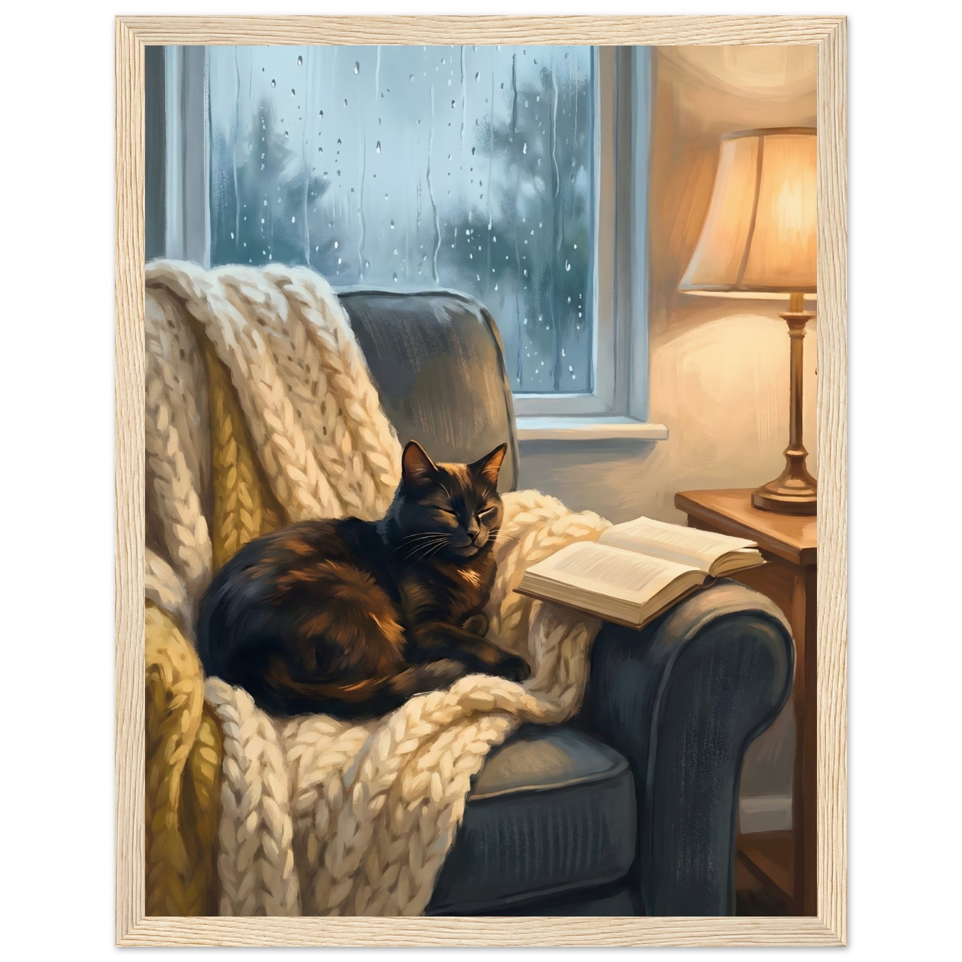 Cozy Cat Reading Poster - The Finishing Touch Your Reading Nook Needs - 27x35 cm / 11x14″ - Wood frame / Ready-to-hang - Sparkycare