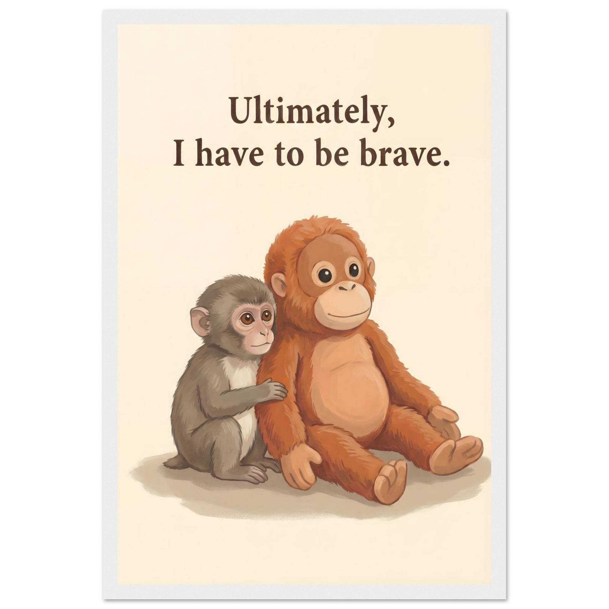 Baby Monkey "Be Brave" Framed Wall Art - 20x25 cm / 8x10″ - White frame / Ready-to-hang - Sparkycare