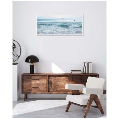 Ocean Swim Panoramic Coastal Framed Canvas Wall Art
