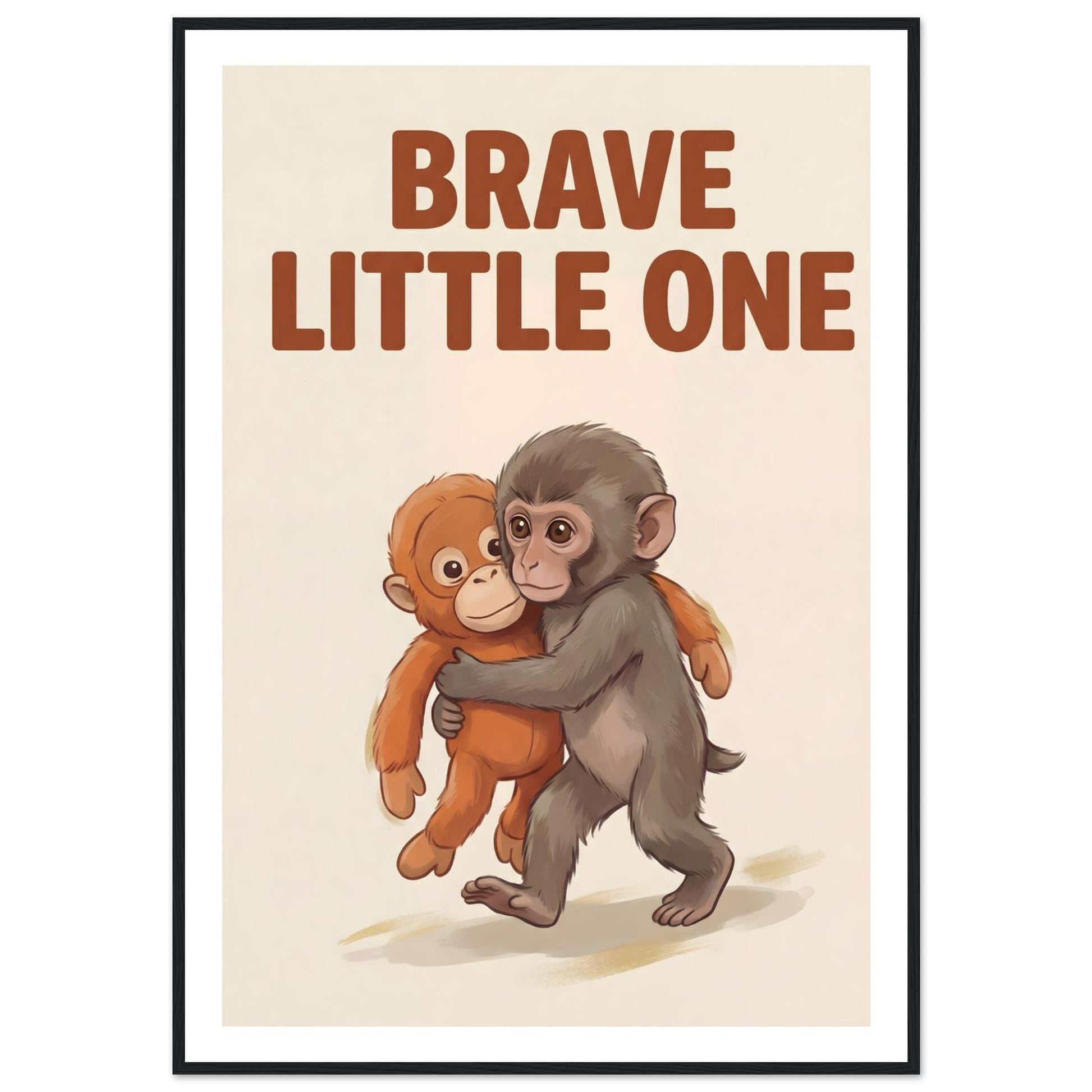 Brave Little One Monkey Poster - Bold Typography Framed Art - 70x100 cm / 28x40″ - Black frame / Ready-to-hang - Sparkycare