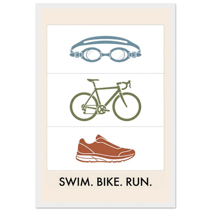 Swim Bike Run Poster: Minimalist Triathlon Icons Wall Art - 20x25 cm / 8x10″ - White frame / Ready-to-hang - Sparkycare