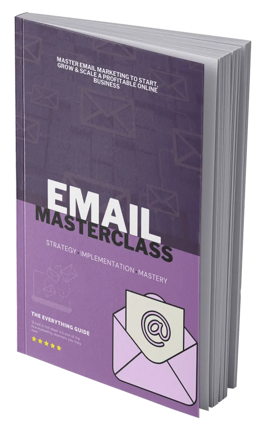 eBook titled 'Email Masterclass' on a white background