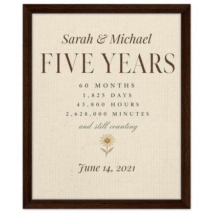 Personalized 5 Year Anniversary Canvas - 40x50 cm / 16x20″ / Framed Canvas - Dark wood frame - Sparkycare