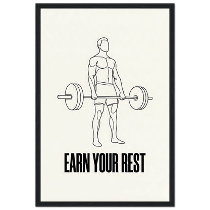 Earn Your Rest - Minimalist Deadlift Gym Poster - 20x25 cm / 8x10″ - White frame / Ready-to-hang - Sparkycare