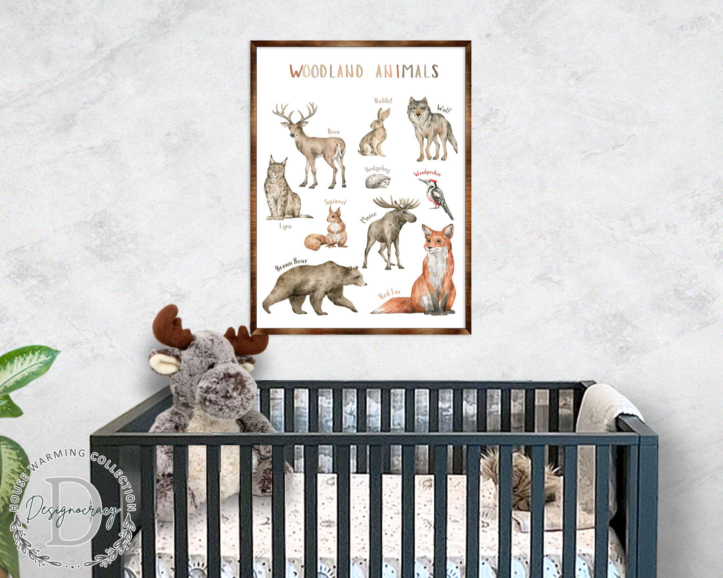 Woodland Animals Wooden Kids Room Wall Art Poster