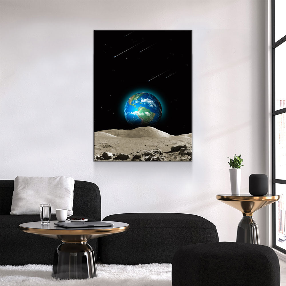 Earth From Moon Canvas Wall Art, Abstract Space Decor