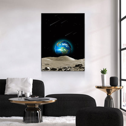 Earth From Moon Canvas Wall Art, Abstract Space Decor