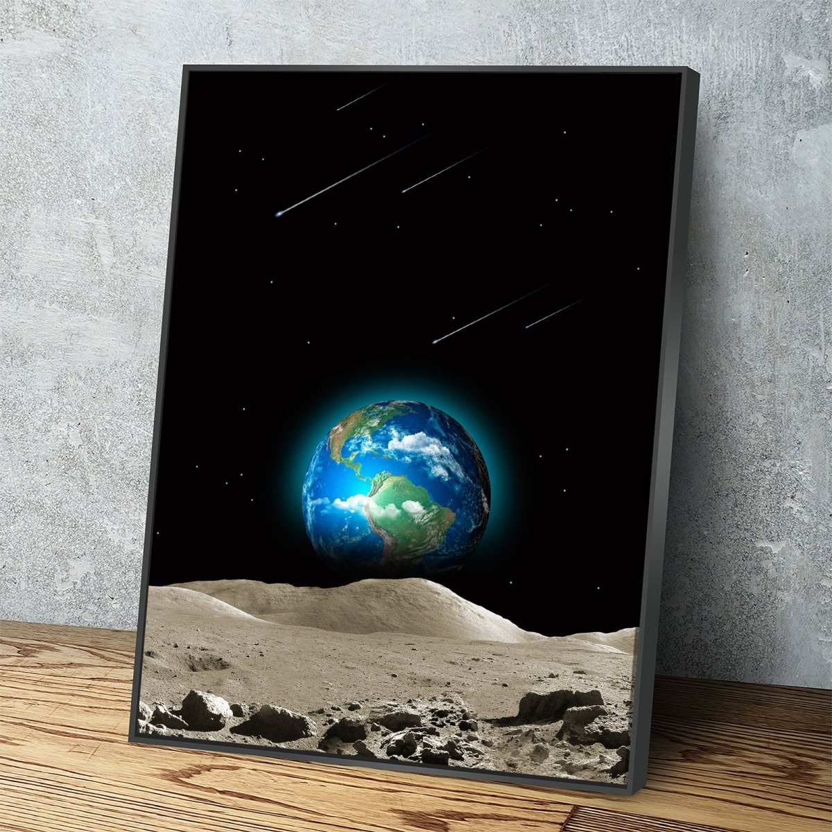Earth from moon abstract canvas wall art, space decor