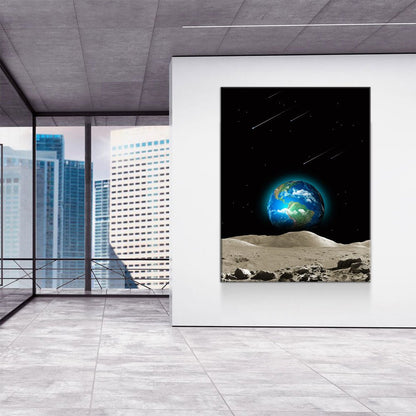 Earth From Moon Canvas Wall Art, Abstract Space Decor