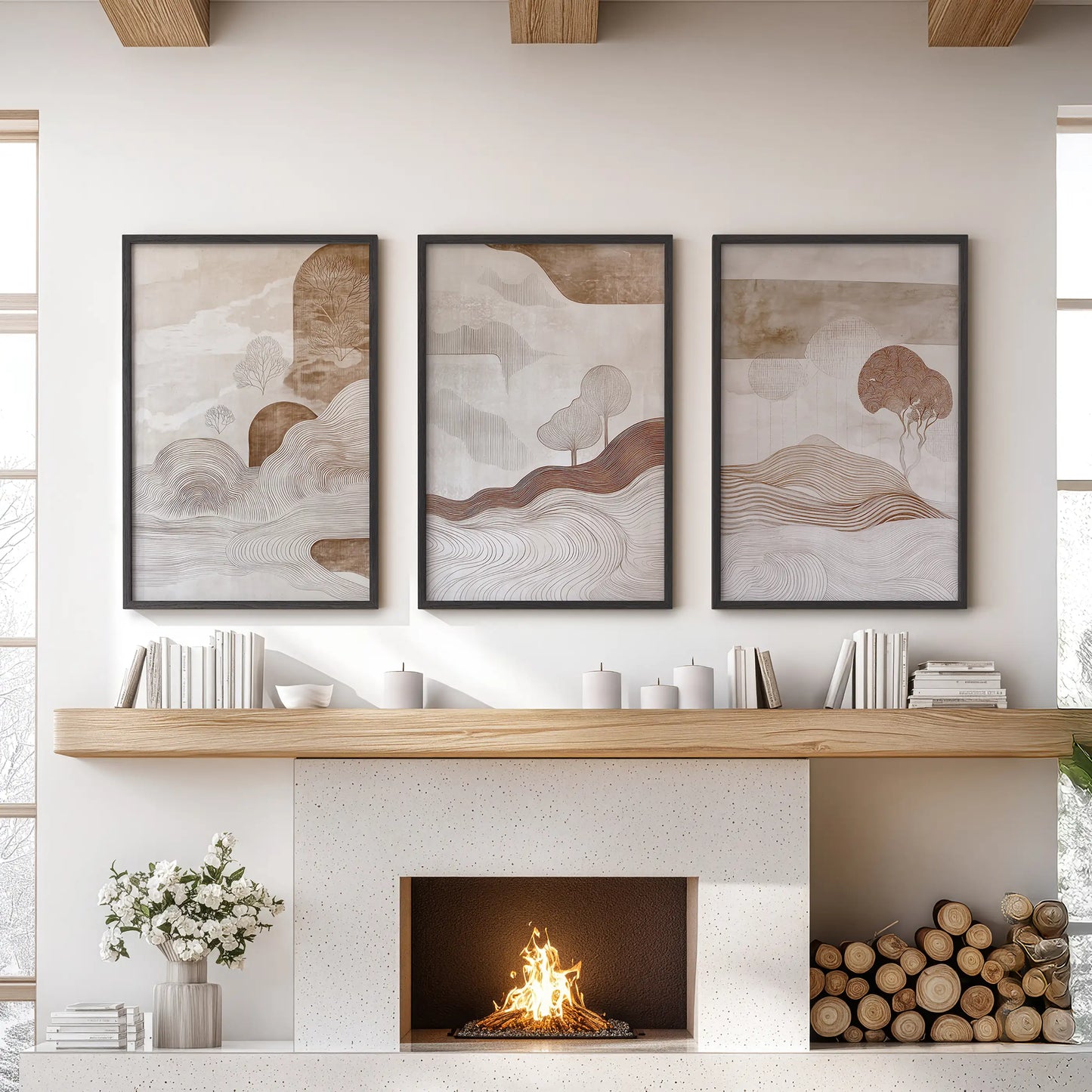 Wabi Sabi Earth Tone Landscape Wall Art Set of 3