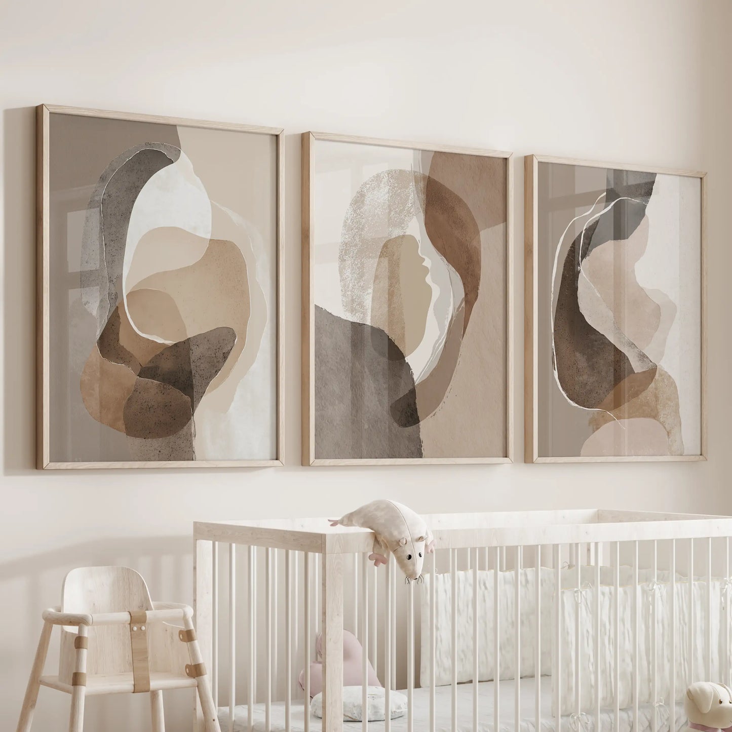 Neutral Abstract Wall Art Set of 3 Earth Tone Prints