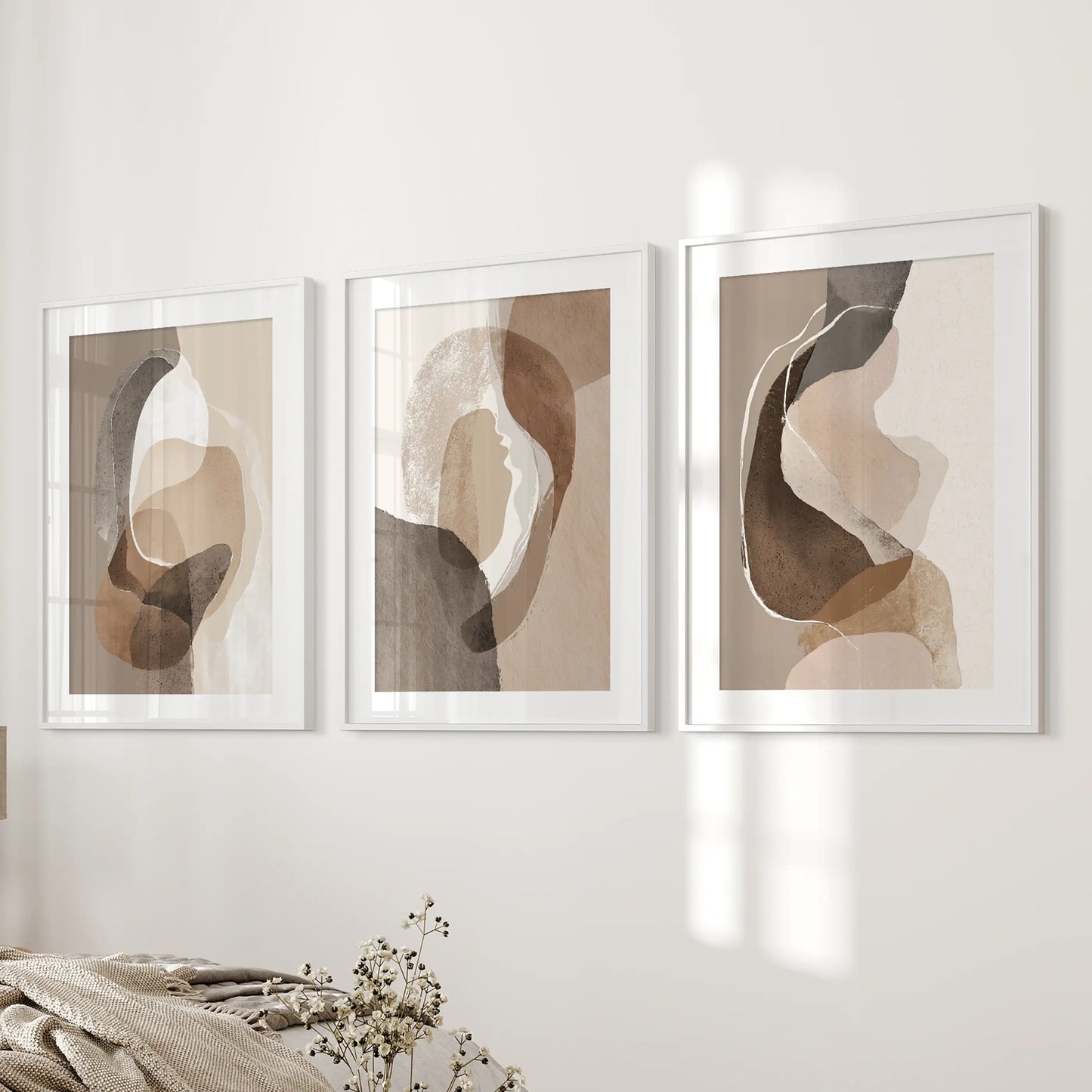 Neutral Abstract Wall Art Set of 3 Earth Tone Prints
