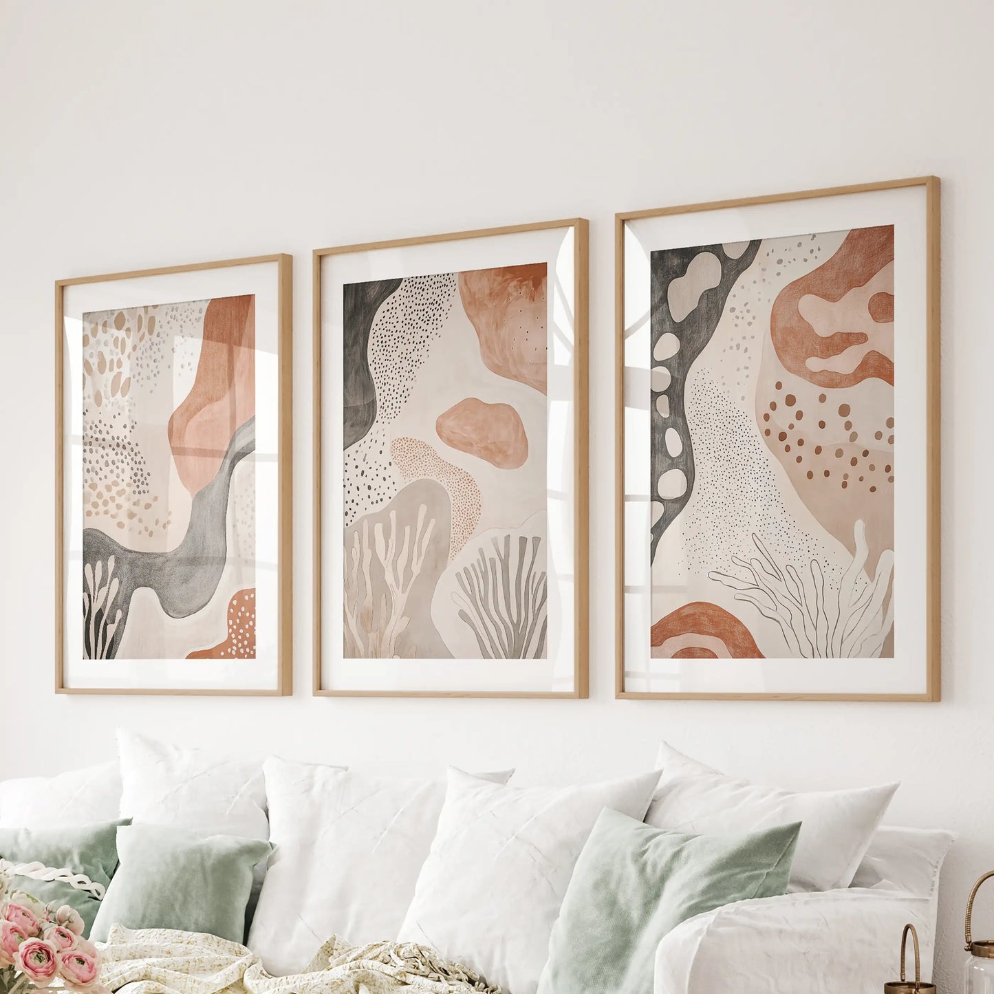 Terracotta Boho Abstract Wall Art Set of 3 Neutral Prints