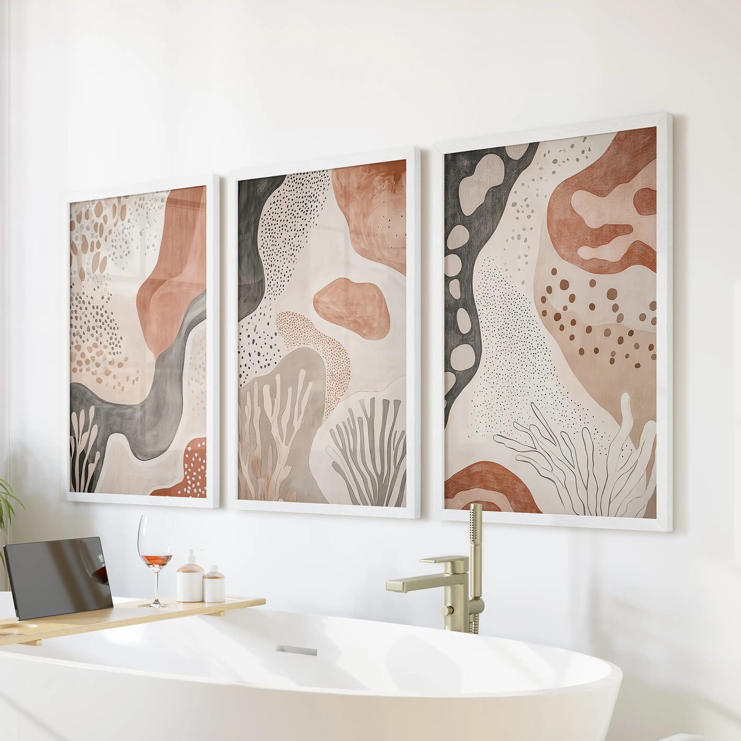 Terracotta Boho Abstract Wall Art Set of 3 Neutral Prints
