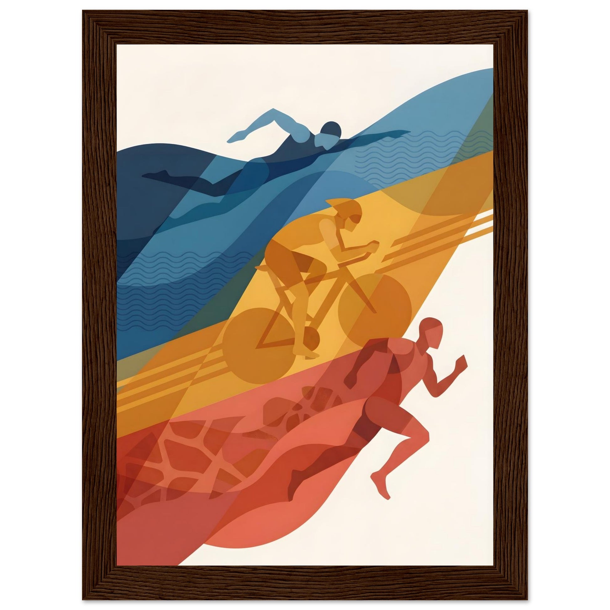 Abstract Triathlon Print: Geometric Swim Bike Run Wall Art - 20x25 cm / 8x10″ - White frame / Ready-to-hang - Sparkycare