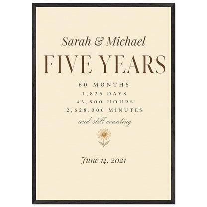Personalized 5 Year Anniversary Print - 70x100 cm / 28x40″ / Premium Wooden Framed Poster With Museum-Quality Matte Paper - Black frame - Sparkycare