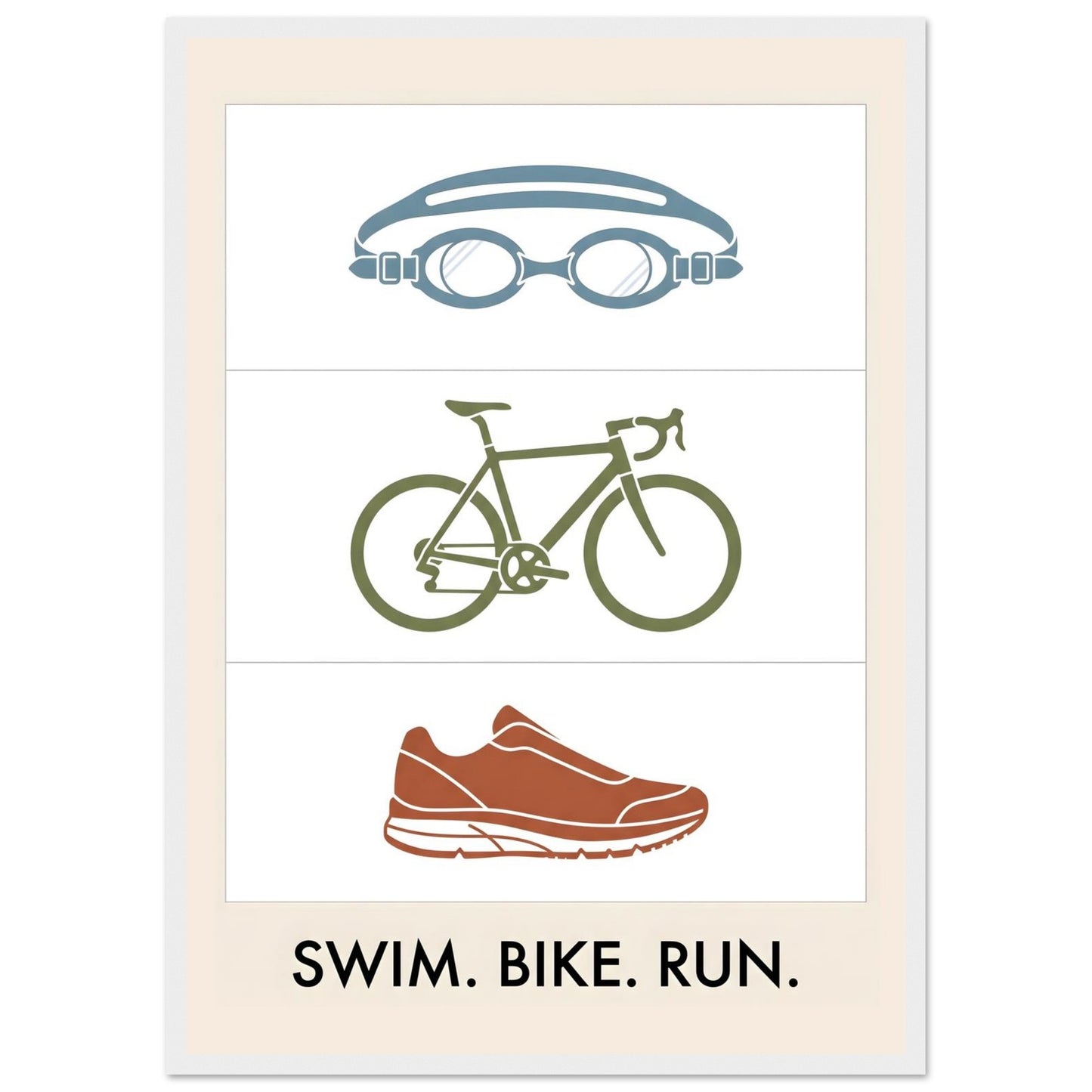 Swim Bike Run Poster: Minimalist Triathlon Icons Wall Art - A2 (42 x 59.4 cm) - White frame / Ready-to-hang - Sparkycare