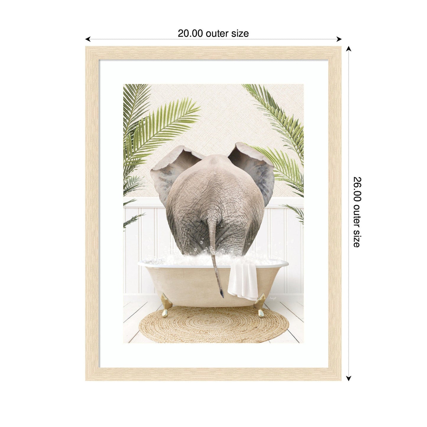Elephant Back in Palm Bathtub Framed Wall Art Print
