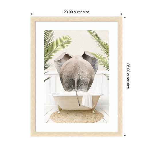 Elephant Back in Palm Bathtub Framed Wall Art Print