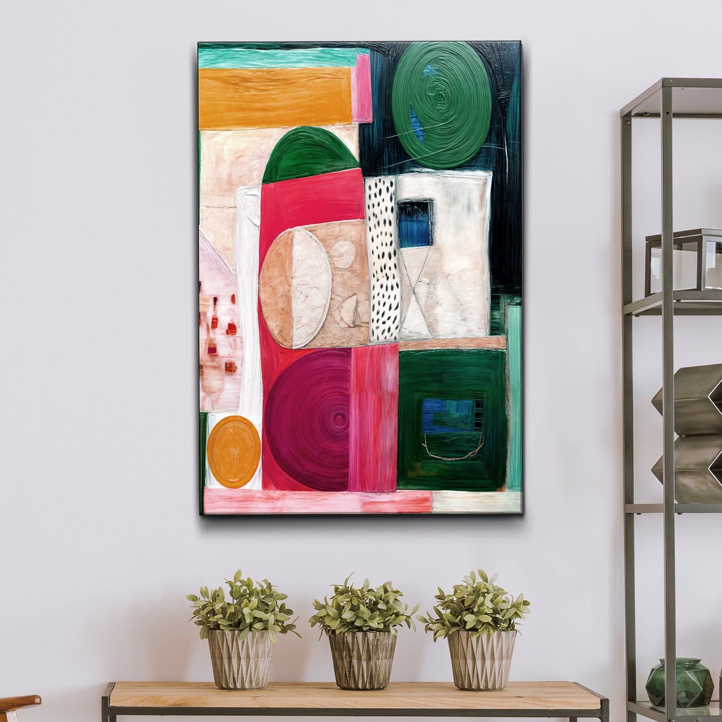 Geometric patterns abstract canvas wall art with colorful shapes and textures in modern design