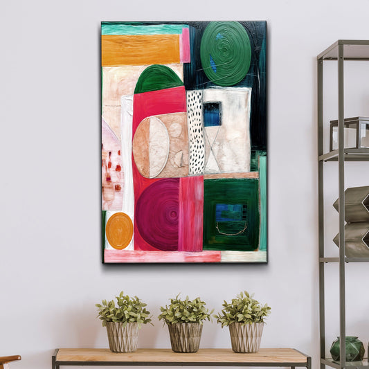 Geometric patterns abstract canvas wall art with colorful shapes and textures in modern design