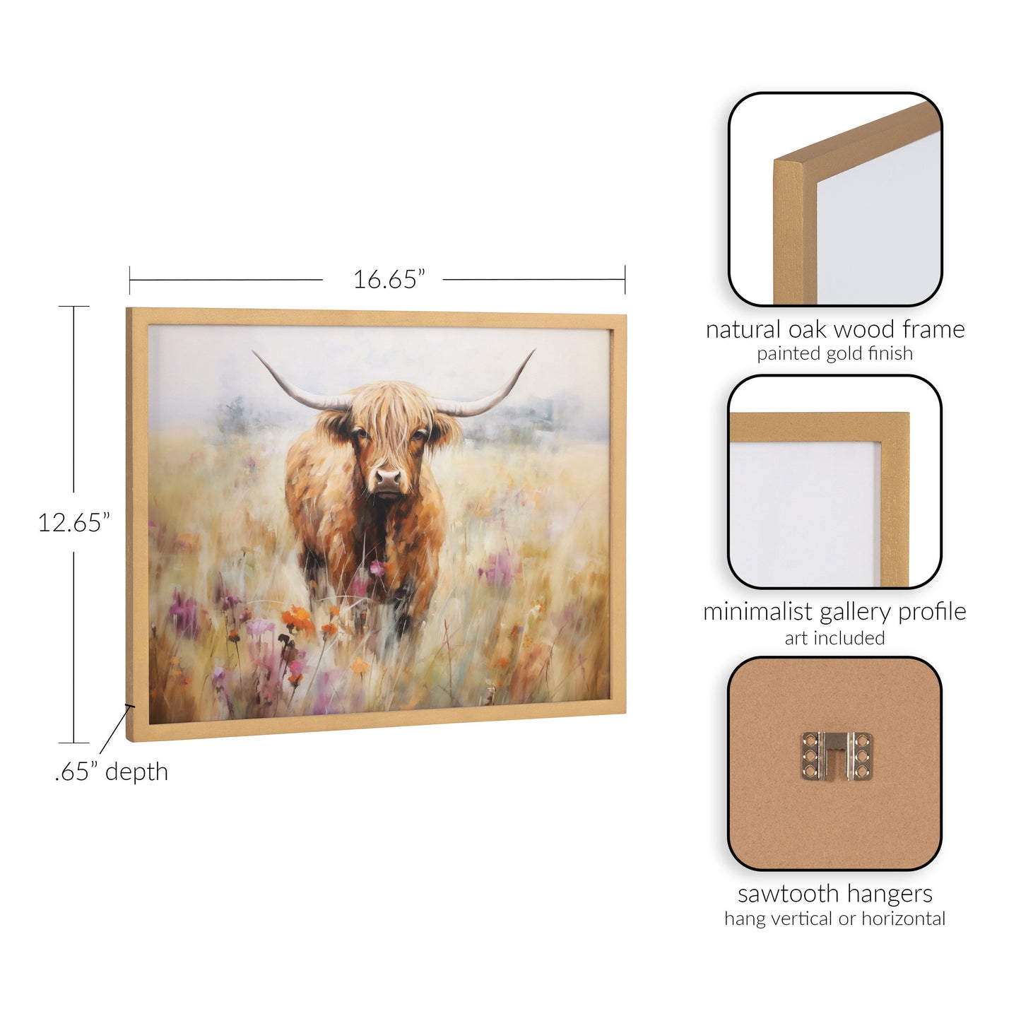 Highland Cow in a Flower Field Framed Wall Art Print