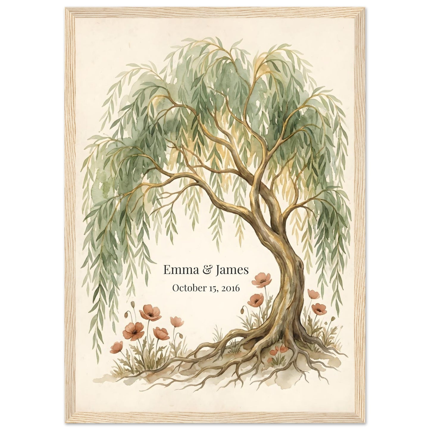 Personalized Willow Tree 9th Anniversary Wall Art - A3 (29.7 x 42 cm) - Wood frame / Ready-to-hang - Sparkycare