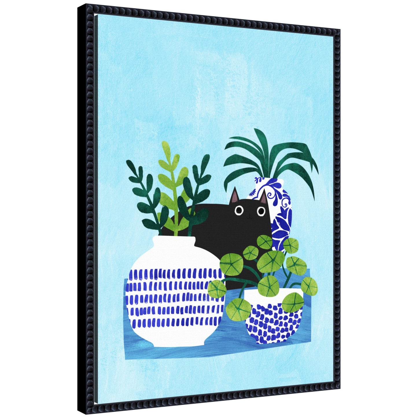 Blue pots botanical framed canvas wall art