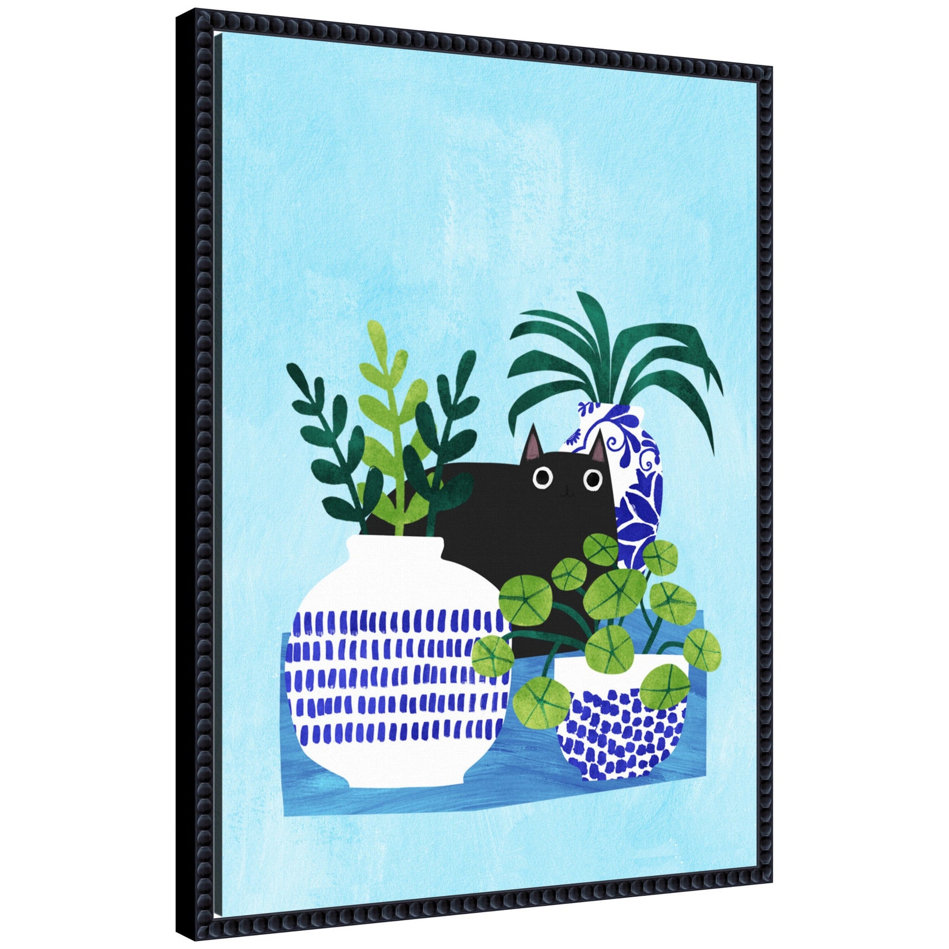 Blue pots botanical framed canvas wall art