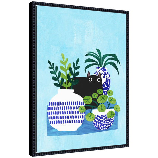 Blue pots botanical framed canvas wall art